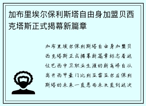 加布里埃尔保利斯塔自由身加盟贝西克塔斯正式揭幕新篇章